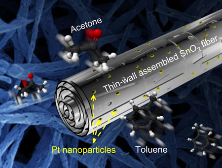 超快丙酮传感器使用薄墙组装SnO2纳米纤维